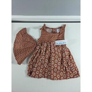 Carter's Girl's Sundress & Hat Brown White 6mo NEW Summer Casual